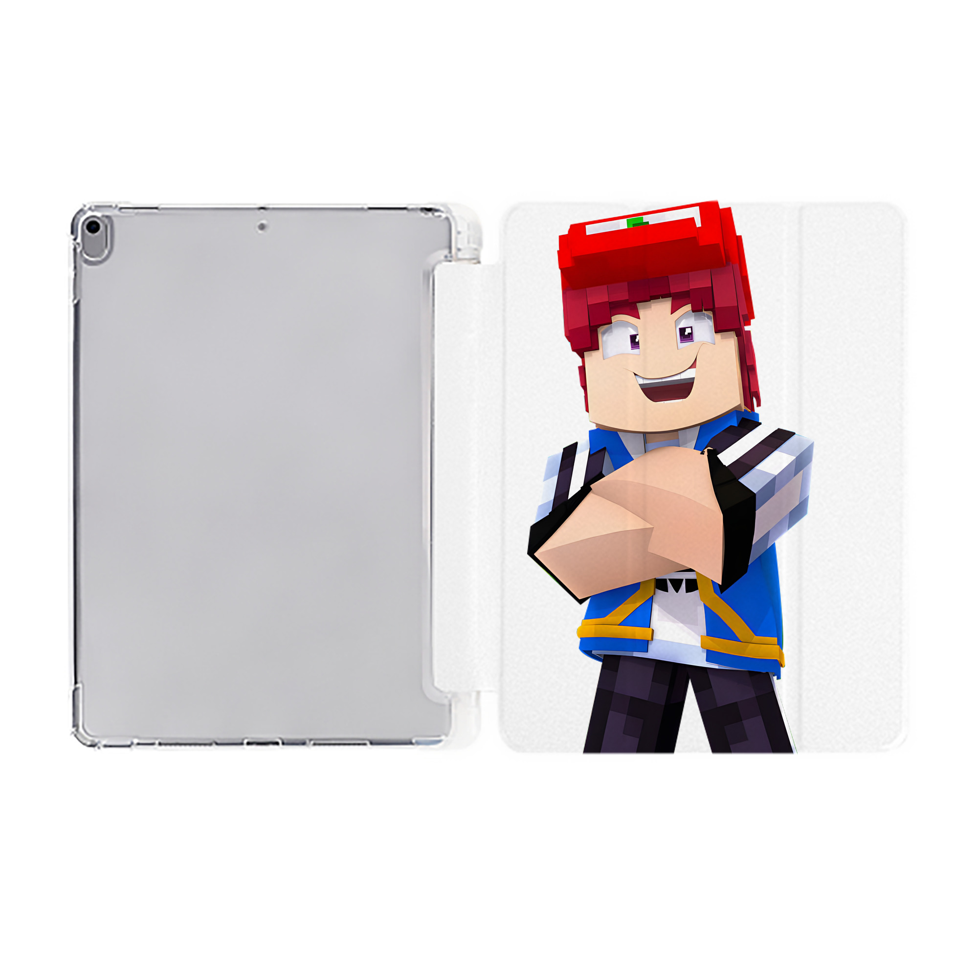 （画像用） マインクラフト ブロックの世界 Minecraft MC Block world IPad ケース ペン収納付き 三つ折りスタンド PUレザー×シリコン 対応機種9.5/10.5/10.9インチ
